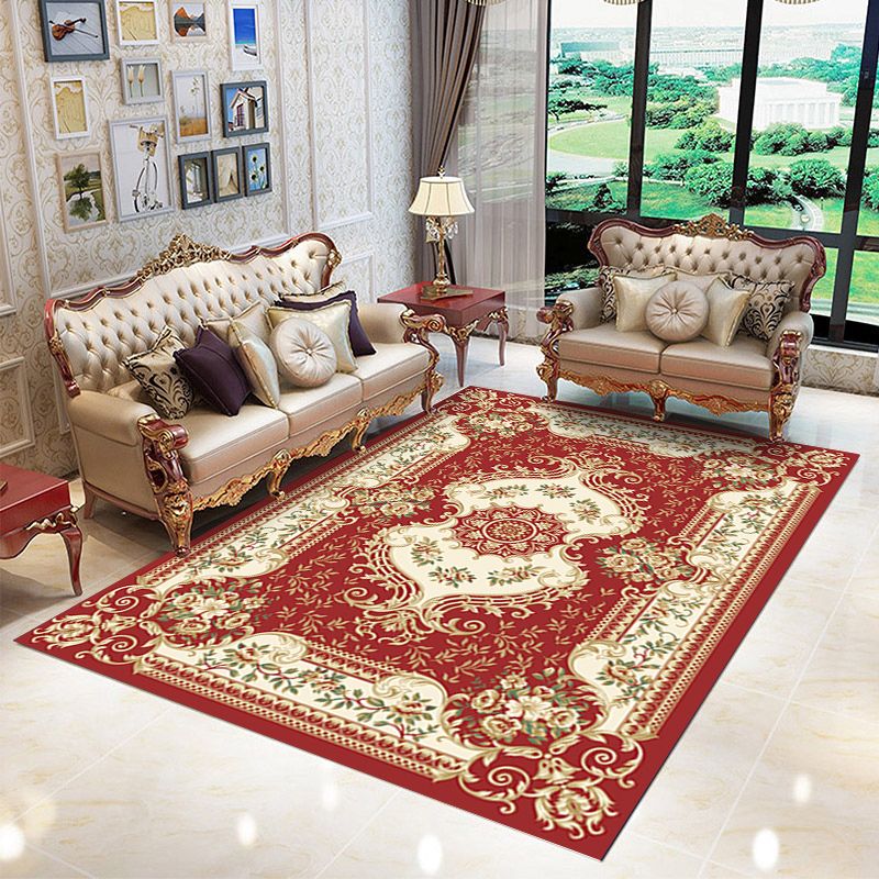 Navy Traditional Area Rug Medallion Pattern Polyester Area Carpet Stain Resistant Rug for Home Decor