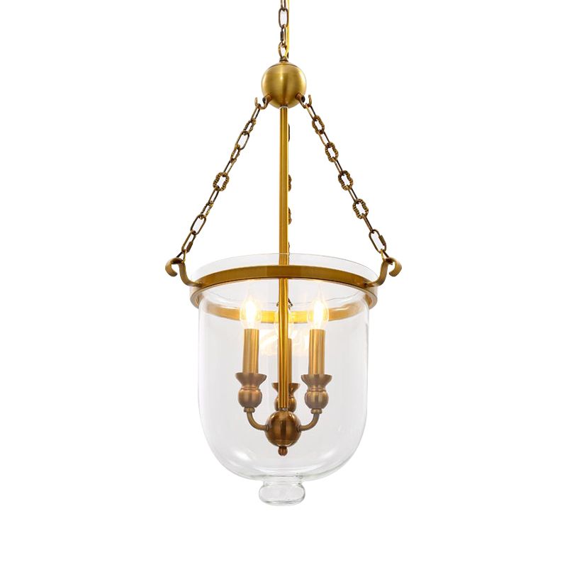 3 bulbes Restaurant suspendu pendant moderne Éclairage vers le bas avec une nuance en verre transparent Bell, 14 "/ 16" W