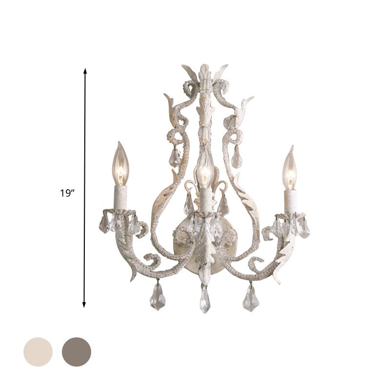 Traditionalism Candlestick Wall Mount Lamp 3 Heads Draped Crystal Wall Sconce Lighting in Grey/Ivory