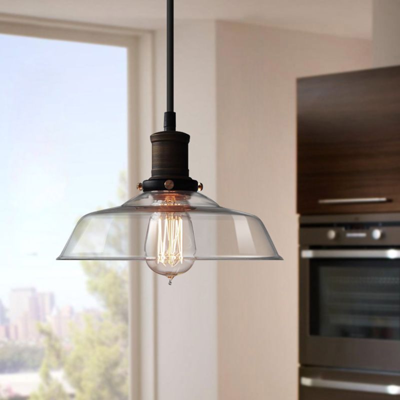 Glass Shaded Dining Room Pendant Lighting Industrial 1 Head Brass Suspension Light