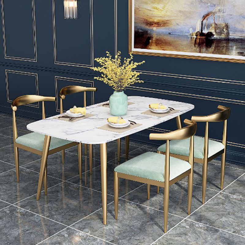 Traditional Luxury Rectangle Dining Table White Faux Marble Top Table for Home