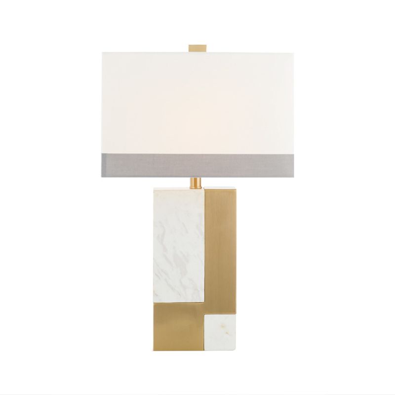 Rechthoek Nacht Stand Licht Minimalistisch marmer 1 bol Grijs/Wit en messing Colorblock Tafellamp met stofschaduw
