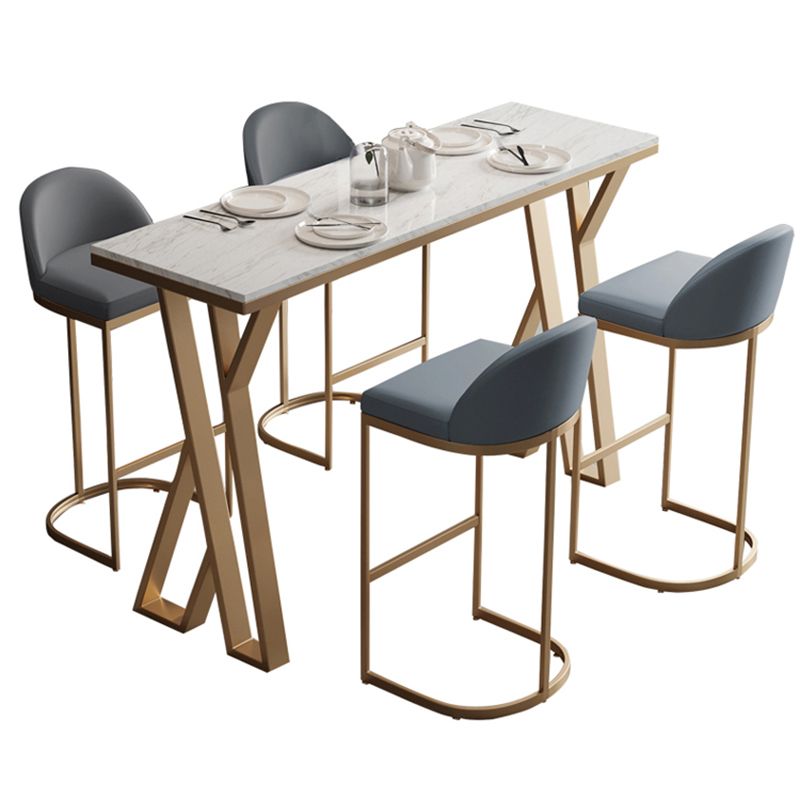 Mesa de barra de pub faux faux de rectángulo glamorial mesa de barra de hierro dorada con pedestal doble