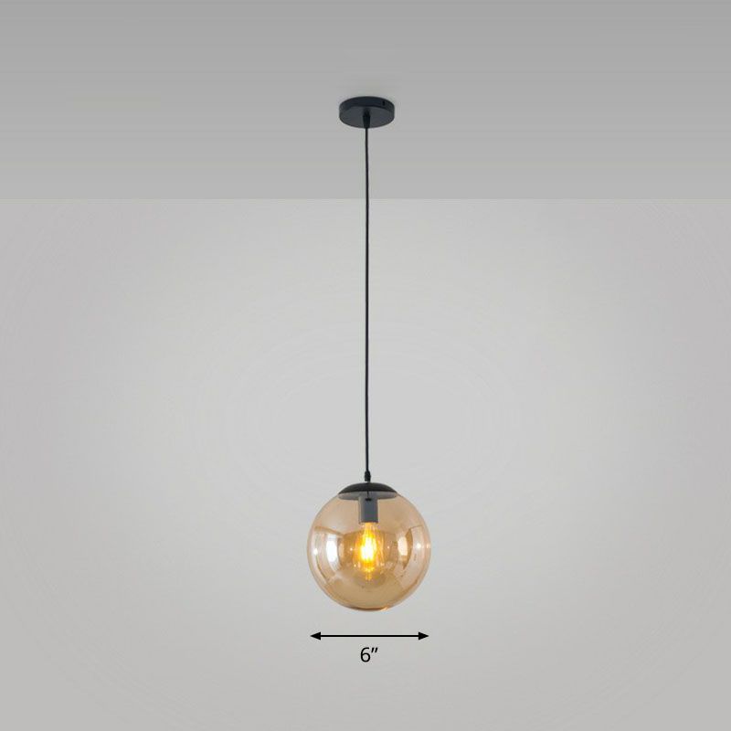 Sphere Restaurant Ceiling Suspension Lamp Glass Single-Bulb Simple Pendant Light in Black