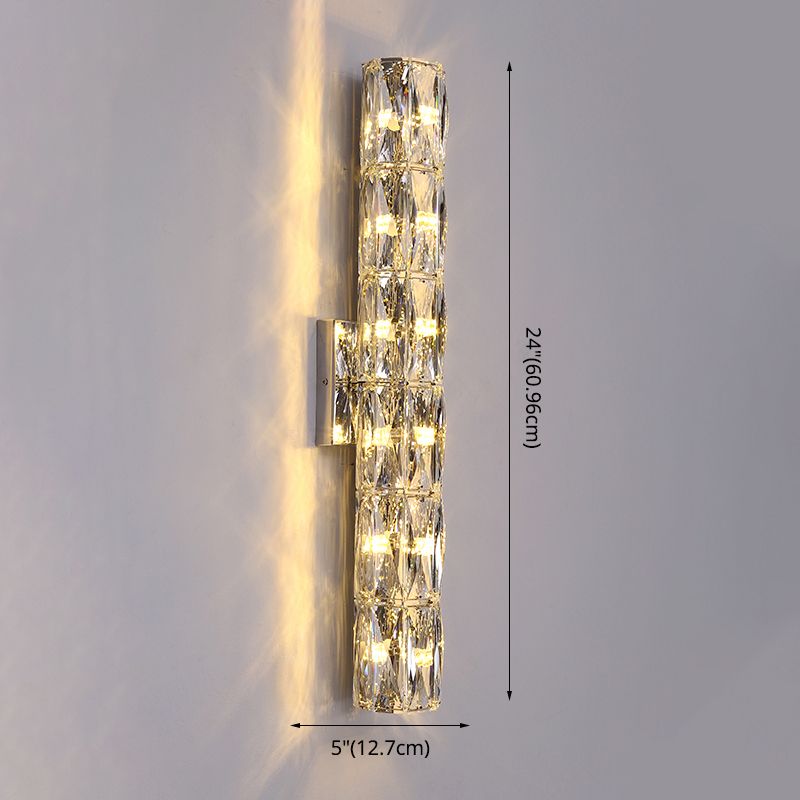 Silver Crystal Wall Sconce in Modern Concise Style Stainless-Steel Rectangular Wall Lamp for Interior Spaces