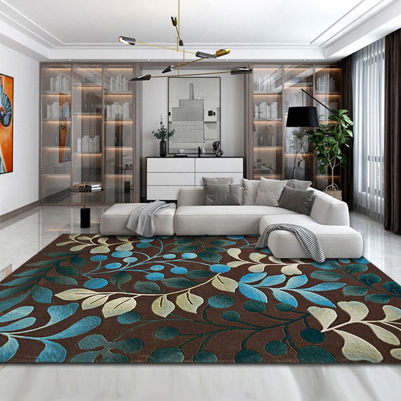 Minimalist Living Room Rug Multi Color Plant Printed Indoor Rug Non-Slip Backing Stain-Resistant Easy Care Area Carpet