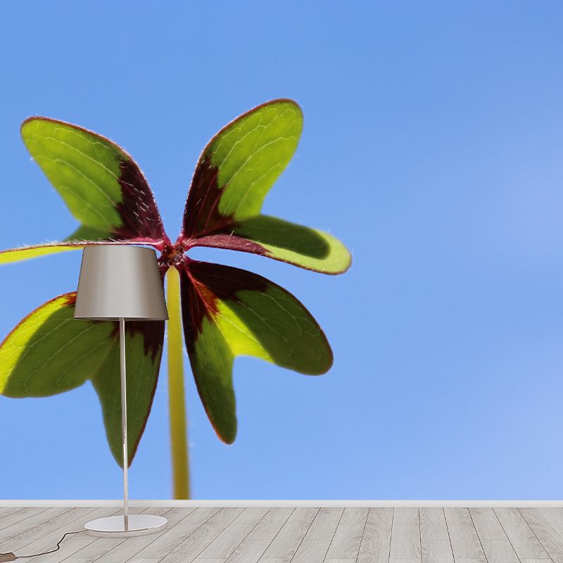 Green Clover Mural Wallpaper for Sleeping Room Water Resistant, Custom Size Available