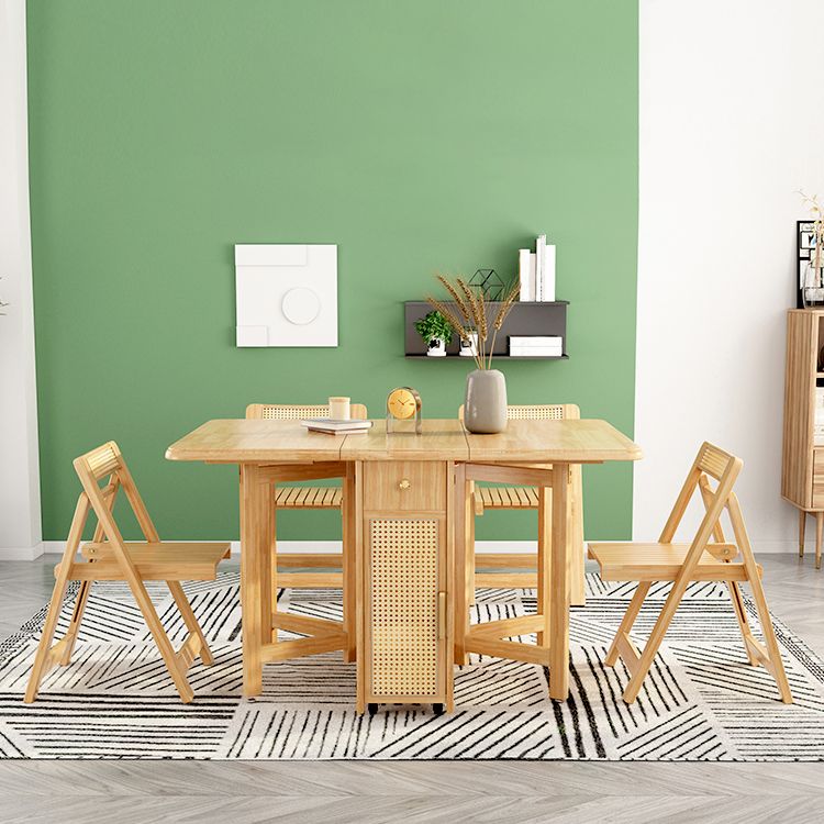 Mid-Century Dining Table Rectangle Solid Wood Drop-Leaf Dining Table for Home Use