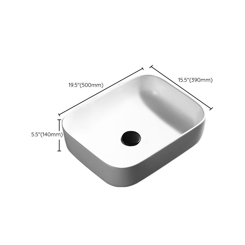 Contemporary Bathroom Sink Porcelain Pop-Up Drain Rectangular Vessel Lavatory Sink