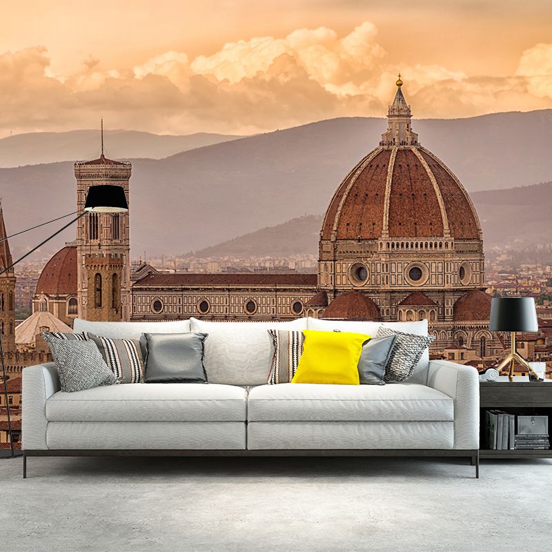 Urban City View Mural Bright Modern Stain Resistant Wall Covering for Living Room