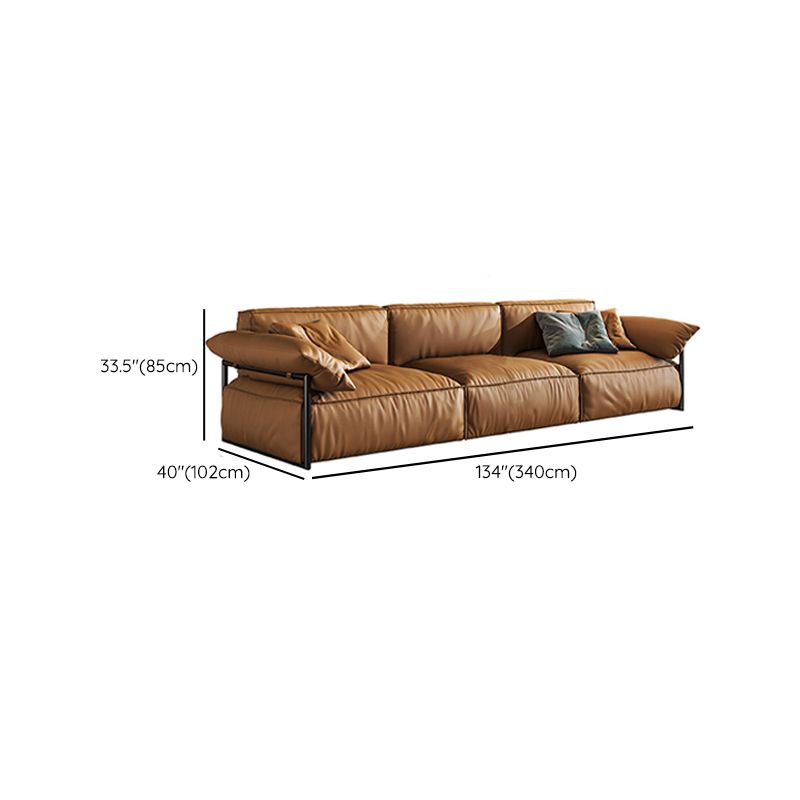 Contemporary Genuine Leather Living Room Pillow Top Arm Cushions Sofa