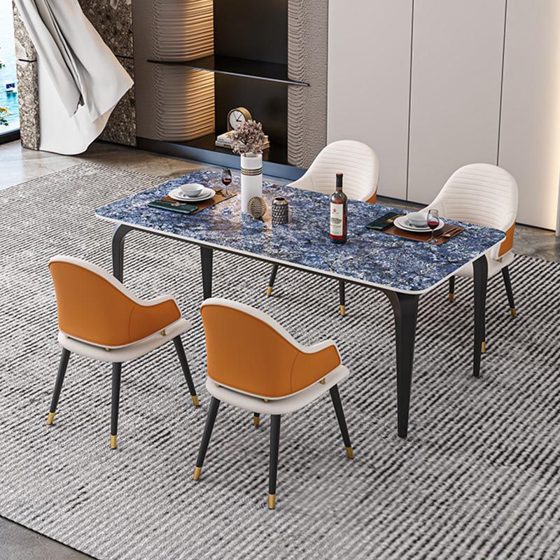 Black Iron 4 Legs Dining Site Table Industrial Stone Top Rectangle Dining Table