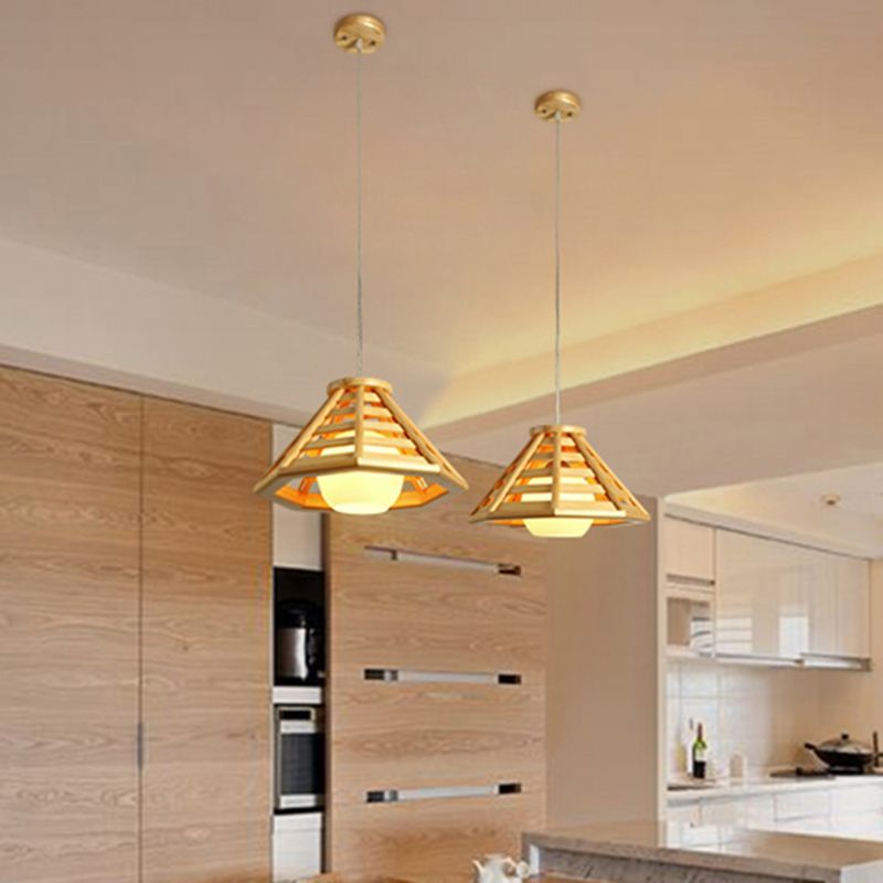 Lampada a ciondolo cono in stile moderno 1 lampadina in lampadina in legno per la casa da tè