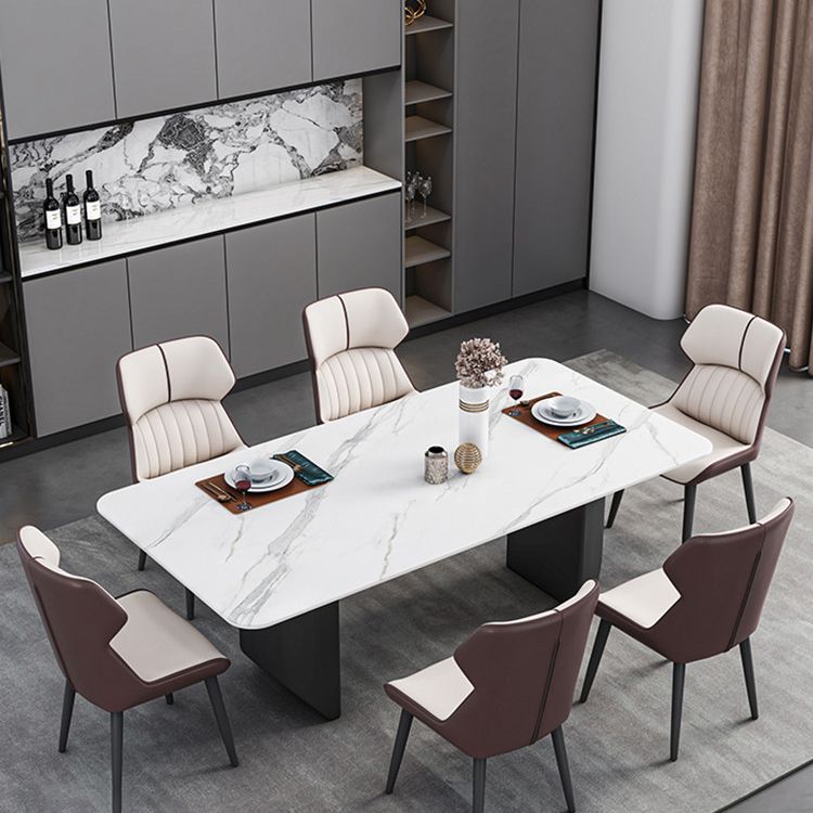 Modern Iron Dinette Set 1/2/5/7 Pieces Rectangle White Sintered Stone Top Dining Table Set