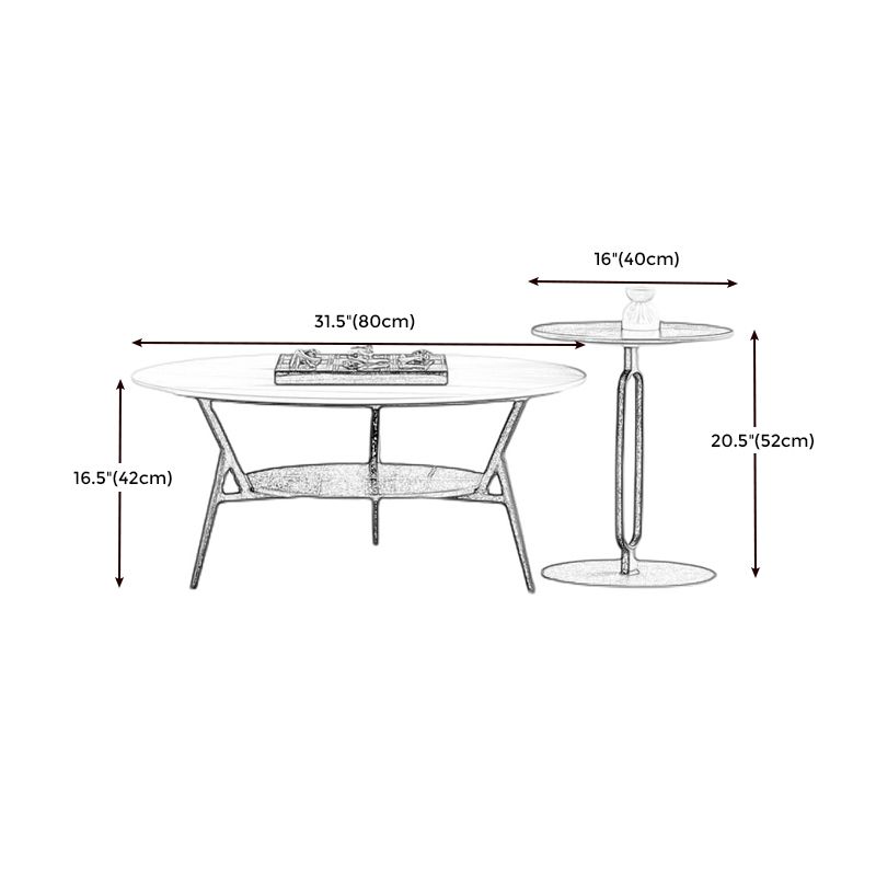 Modern Slate Trestle Coffee Table with Storage Round Cocktail Table in Grey