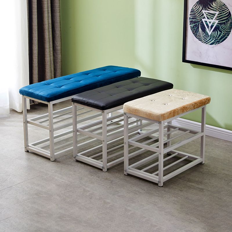 Contemporary Ottoman Faux Leather Upholstered Tufted Rectangle Ottoman with Bottom Rack