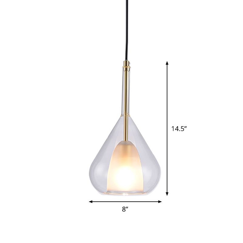 1 Light Bedroom Hanging Lighting Simple Gold Pendulum Lamp with Waterdrop Clear Glass Shade