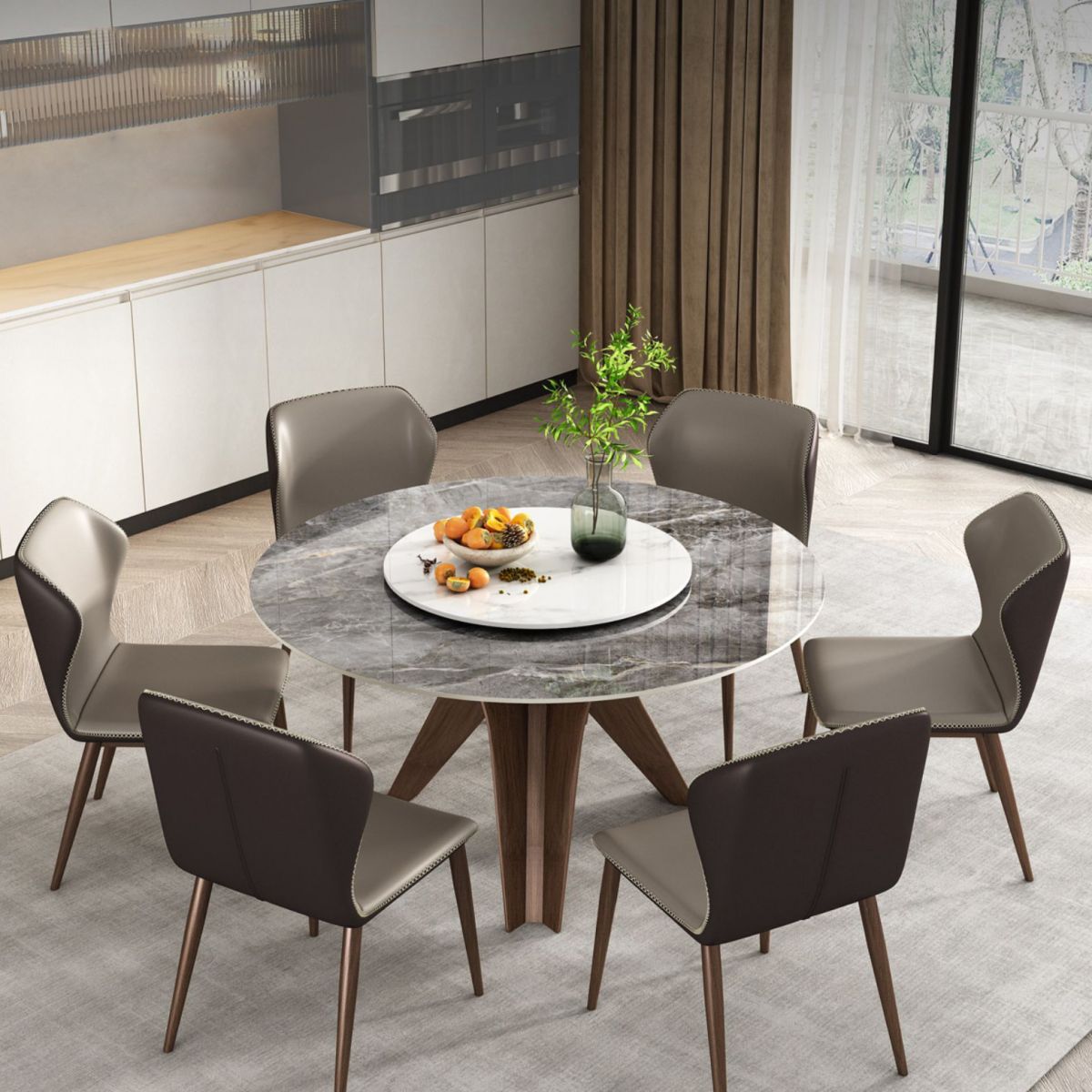 Modern Style Sintered Stone Dining Set Round 1/4/7 Pieces Dining Set for Home Use