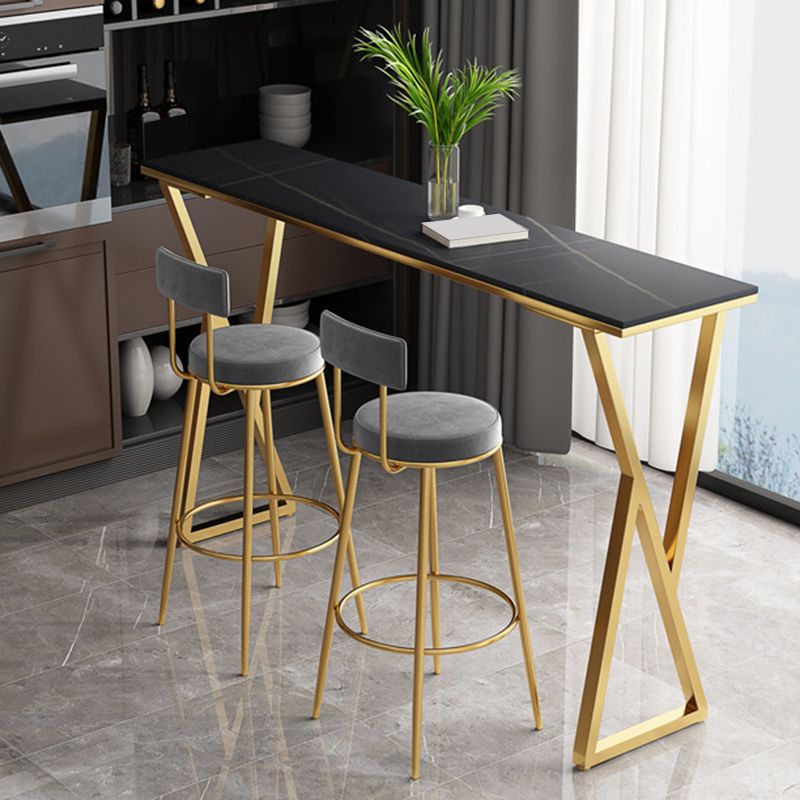 Glam Backrest Dining Stools Round Bar Stools with Metal Legs