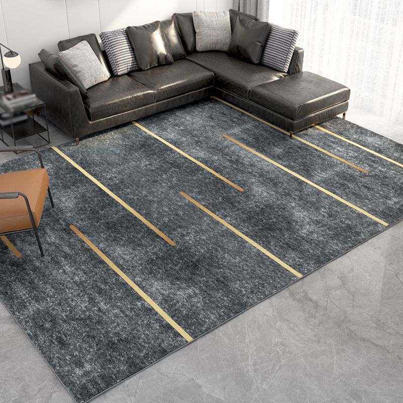 Rapis moderne noir Polyester à rayures Rapis intérieur Tapis de support sans glissement pour le salon