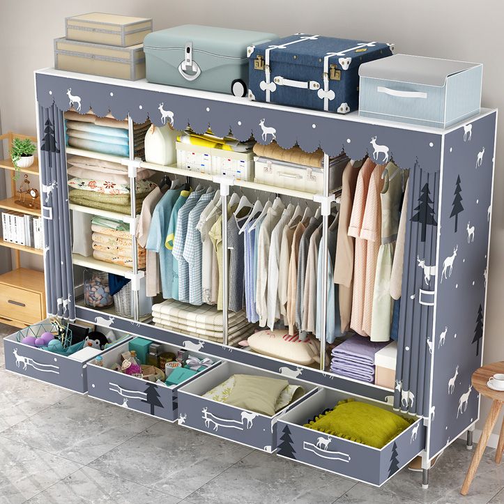 Steel Frame Wardrobe Cabinet Modern Style Wardrobe Armoire with Drawer