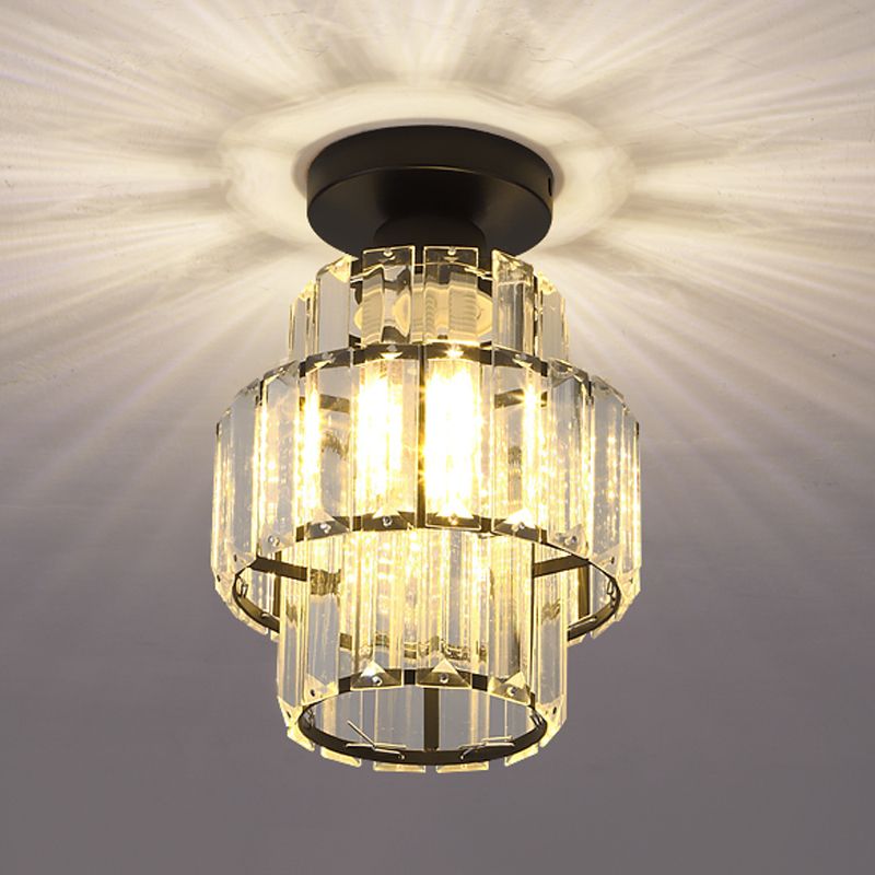 Contemporary Cylinder Flush Light Fixture Crystal 1 Light Flushmount Lighting