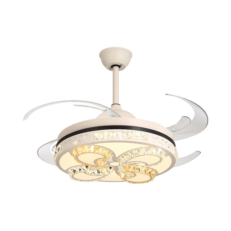 Modernisme ronde plafondventilatorverlichting 42 "Breedte LED Acryl Semi Flush Mount Light in Cream met kristalaccent, 4 heldere messen