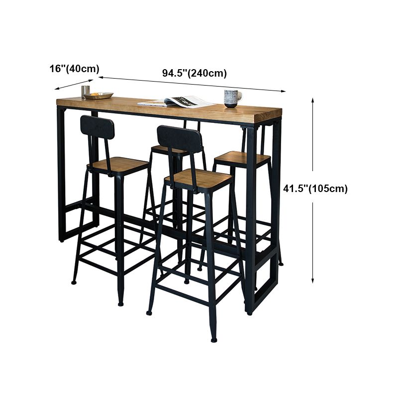 Modern Rectangle Bar Dining Table Wood Trestle Bar Height Pub Table with Iron Base