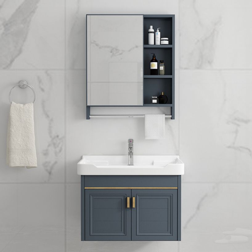 Modern Single Wall Mount Vanity Blue Ceramic Top Sink Vanity