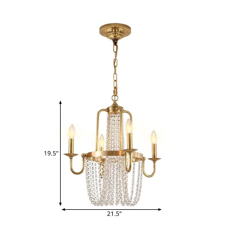 4 Bulbs Candelabra Hanging Pendant Traditional Gold Crystal Stands Chandelier Light Fixture