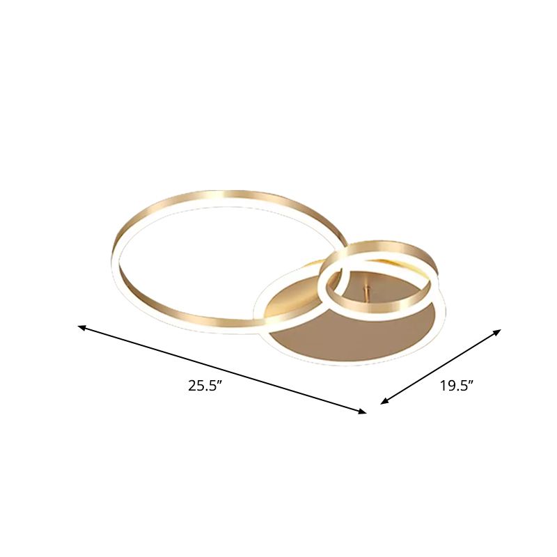 Interlocking Ring 3/5 Tiered Flushmount Metal Modern LED Semi Flush Mount Ceiling Lamp in Gold, Warm/White Light