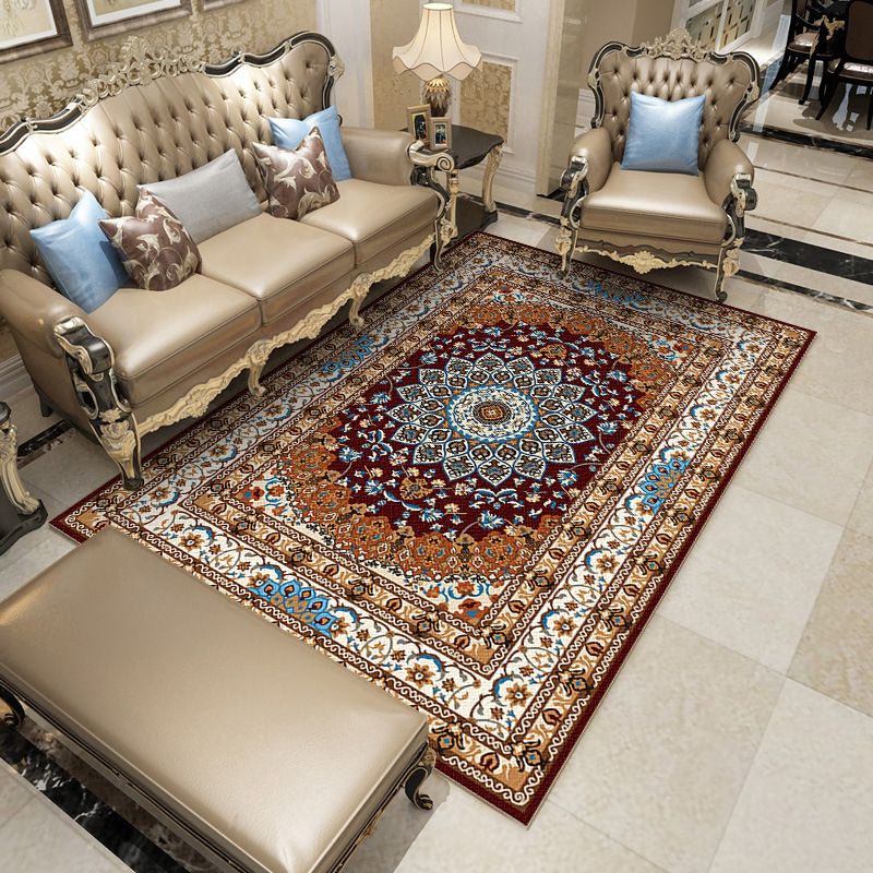 Fancy Traditional Carpet Medallion Print Polyester Rug Stain Resistant Rug for Home Decor