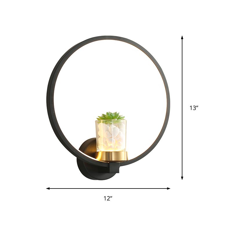 Zwarte acryl wandmontage ring licht eigentijdse led warmlicht lamp lamp met ingemaakte planten met potplant