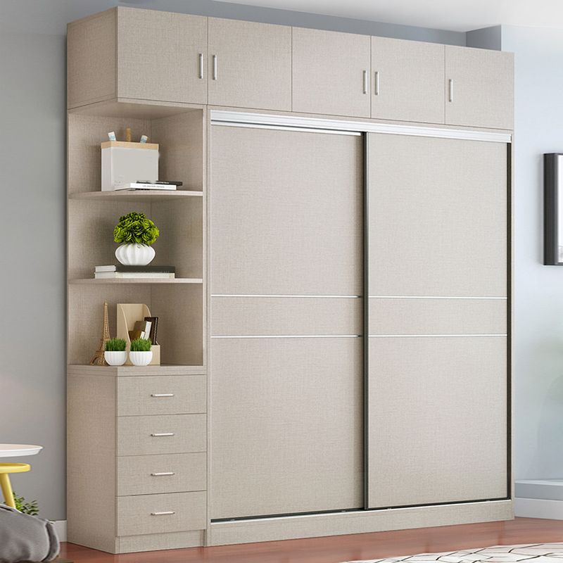 Modern Artificial Wood Wardrobe Freestanding Wardrobe with Sliding Doors for Living Room