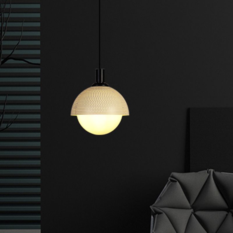 Metal Bowl Ceiling Lamp Modernism 1 Head Hanging Pendant Light in Beige/Gray and Green for Bedroom