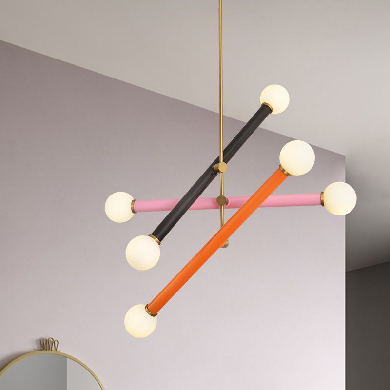 Lampadario a pendente lineare metallico Contemporaneo 6 lampadine Black-Pink-Orange LED Suspension Light