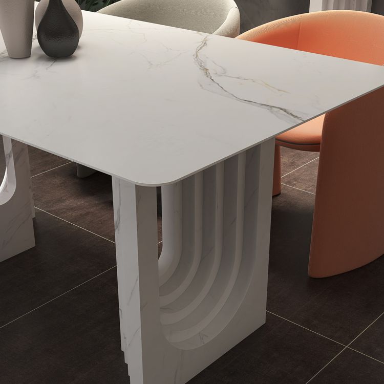 Metal Modern Double Pedestal Table Sintered Stone Table,47.5"L x 31.5"W x 29.5"H