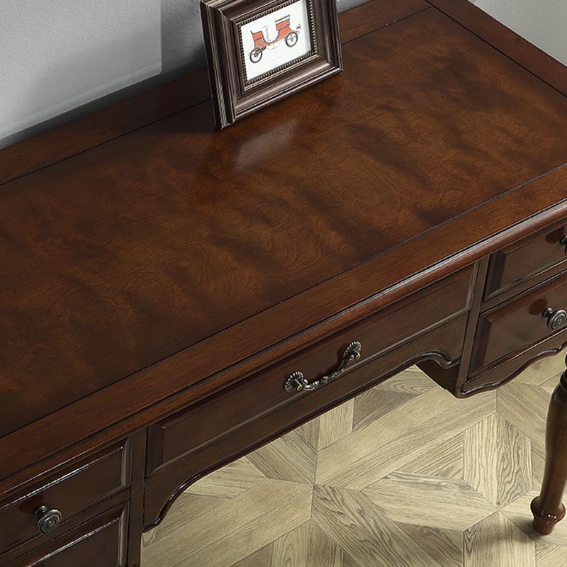 Traditional Makeup Vanity in Brown Rubber Wood Dressing Table