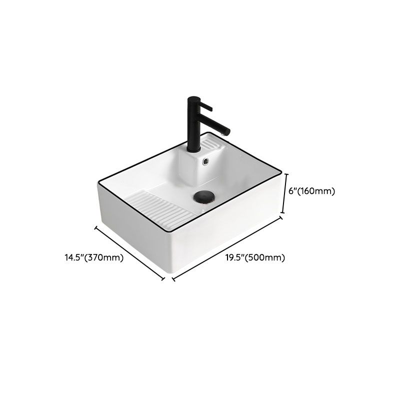 Classic Bathroom Sink Rectangular White Trough Sink with Pop-Up Drain