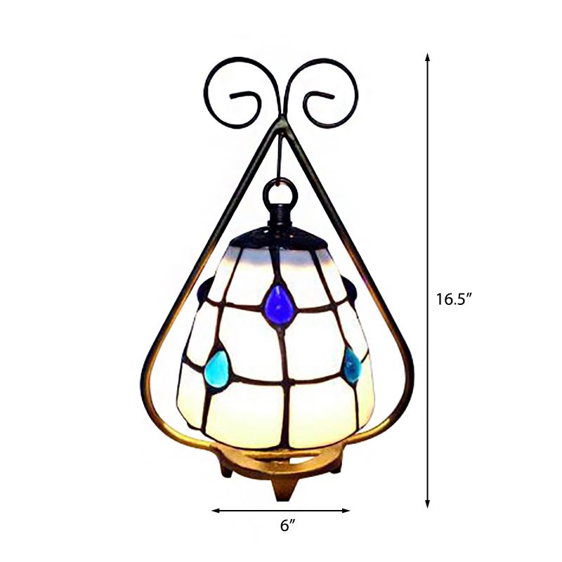 Classic Tiffany Desk Light Grid Dome 1 Light White/Orange Glass Desk Lamp for Living Room