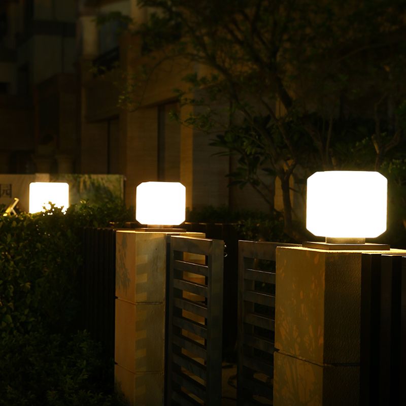 1-Light LED Pillar Lamp Square Solar Lighting Fixture with Acrylic Shade for Garden