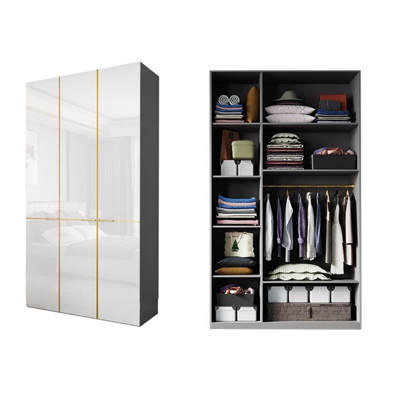 Modern Rectangle Wardrobe Cabinet Wooden White Cabinet with Clothes Rail