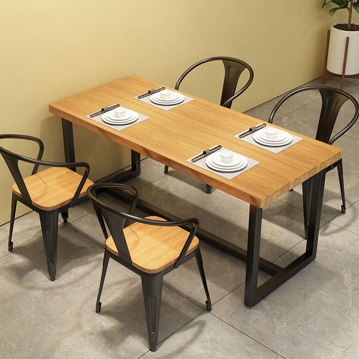 Industrial Pine Solid Wood Table Rectangle Dining Table with Trestle Base