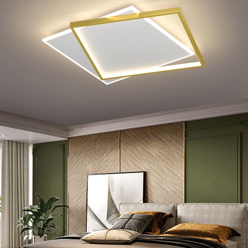 Minimalist Square Flush Mount Light Fixture Metal LED Bedroom Close to Ceiling Lamp in Gold