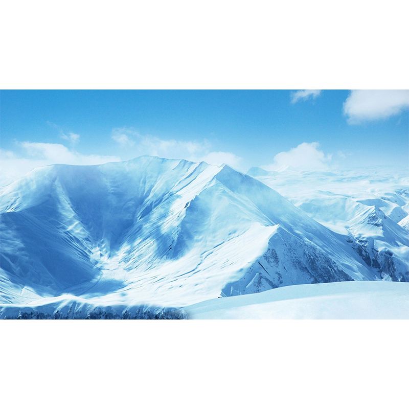 Huge Snowy Mountains Mural Wallpaper Blue Non-Woven Wall Covering, Washable, Custom Made