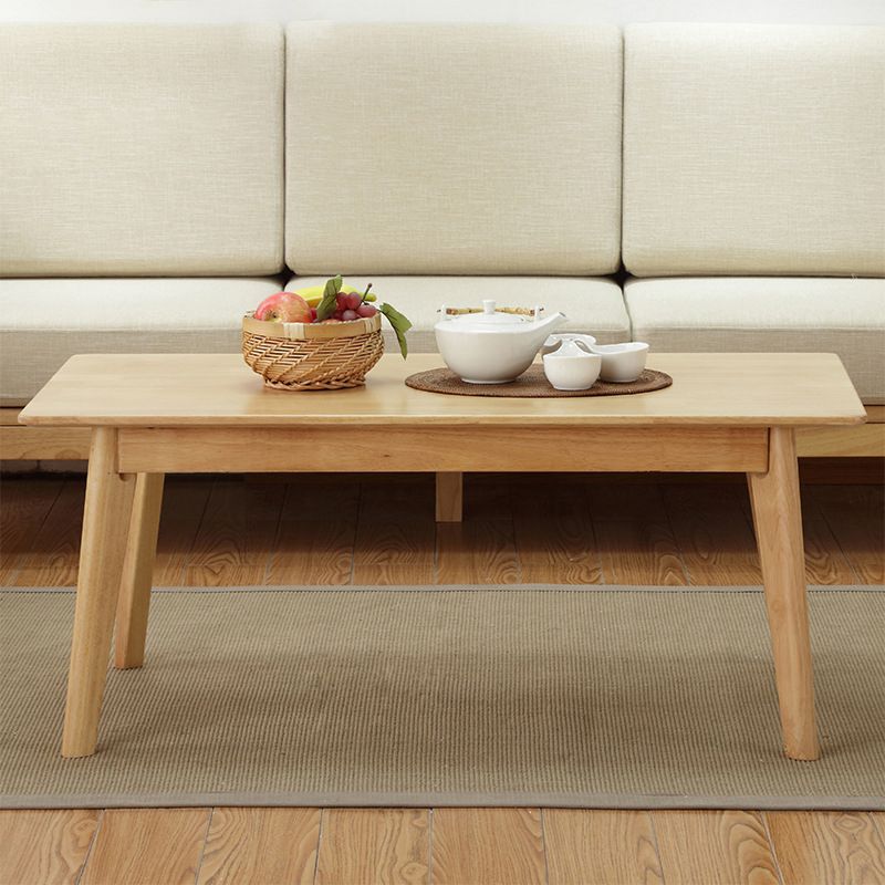 Rubberwood Single Coffee Table with Rectangular Top and 4 Legs Cocktail Table