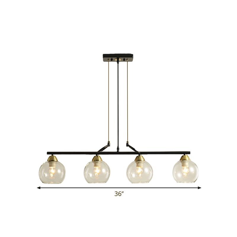 Contemporary Global Hanging Chandelier Clear/Prismatic Glass 3/4 Bulbs Dining Hall Pendant Light Kit in Black