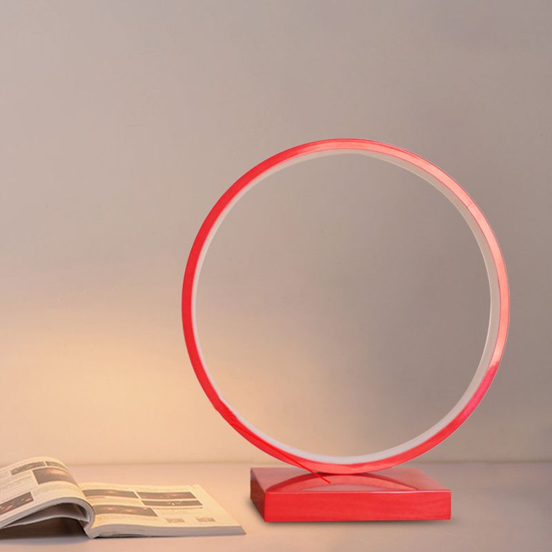 Circle Ring Table Light Aluminum Simple Plug In LED Nightstand Lamp in Red/Pink, White/Warm Light