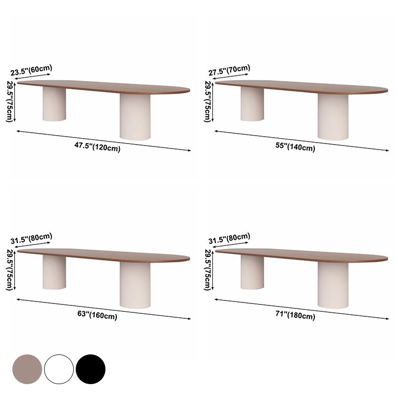 Minimalist Solid Wood Standard Dining Table Oval Kitchen Dining Table with Double Pedestal Base