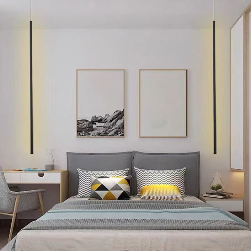 Minimalistische moderne lineare hängende Lampe Metall 1 Licht Anhänger Licht für Wohnzimmer am Nacht